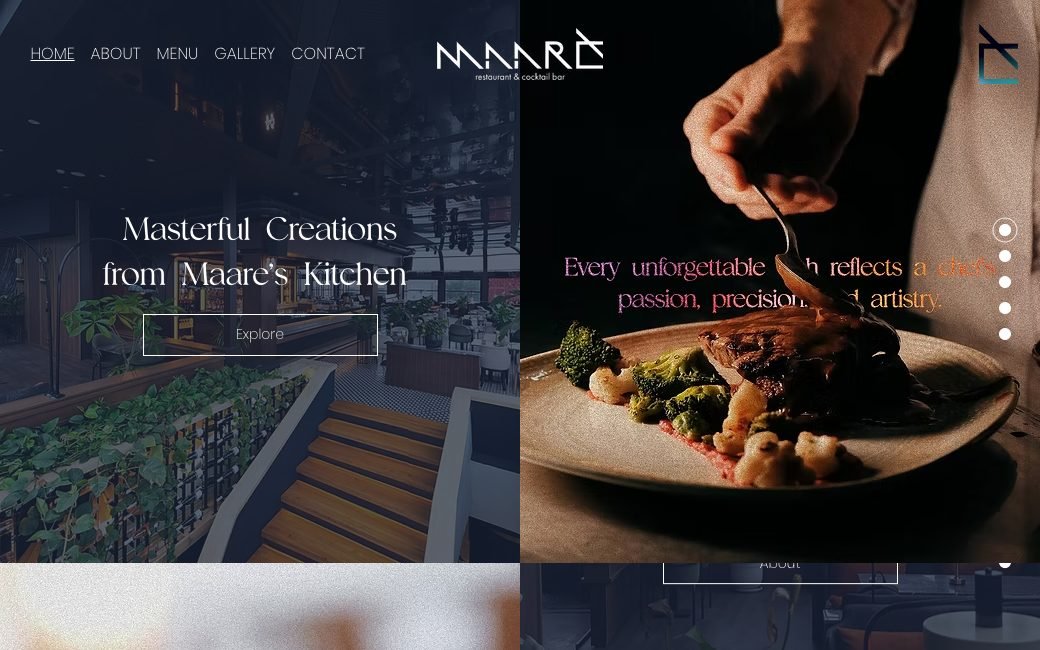 Maare Restaurant sitesinin açılış ekranı