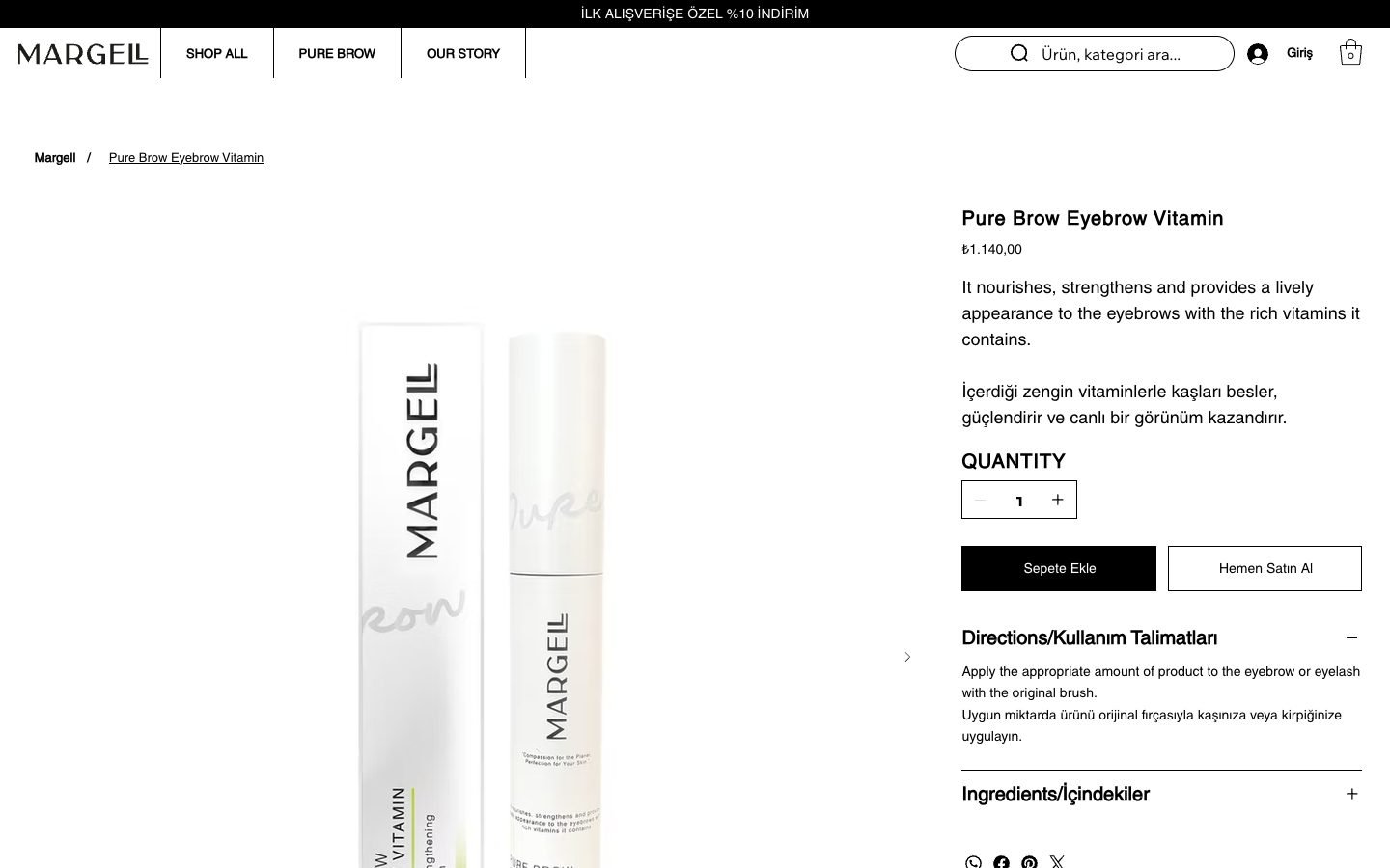 Pure Brow Eyebrow Vitamin ürün sayfası