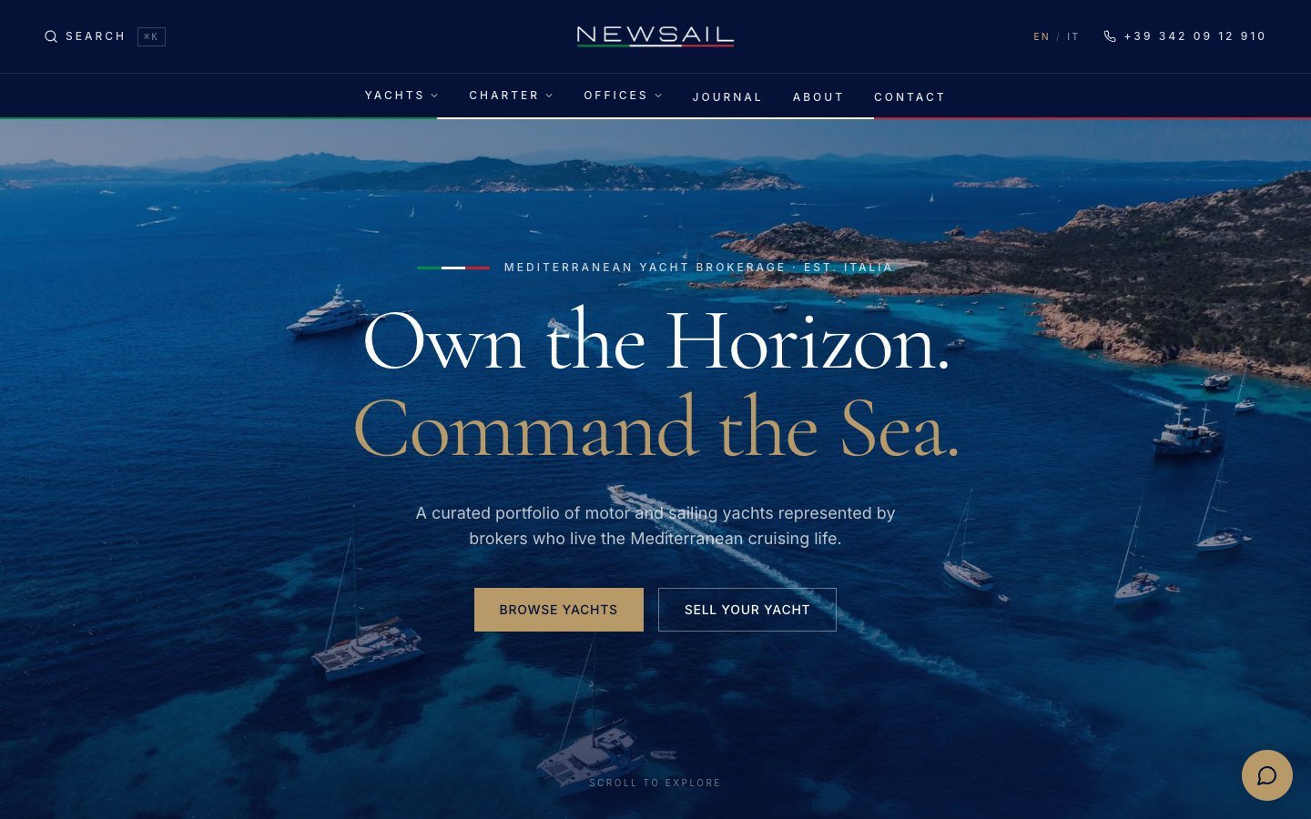NewSail sitesinin açılış ekranı